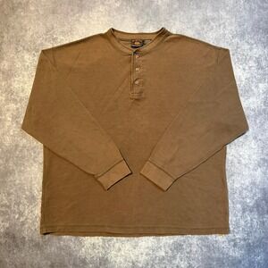 Vintage Route 66 Mens XL Brown Waffle Knit Long Sleeve Henley Shirt Thermal